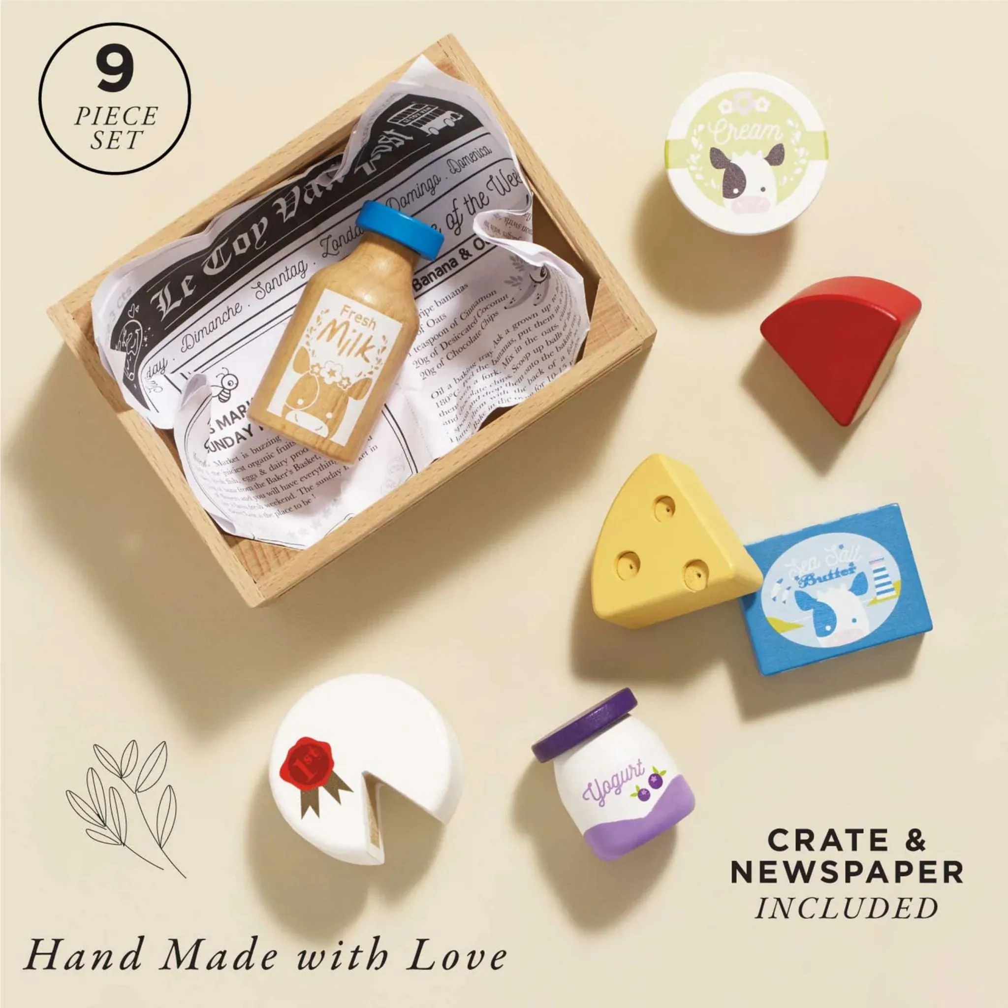 Le Toy Van Cheese & Dairy Wooden Market Crate