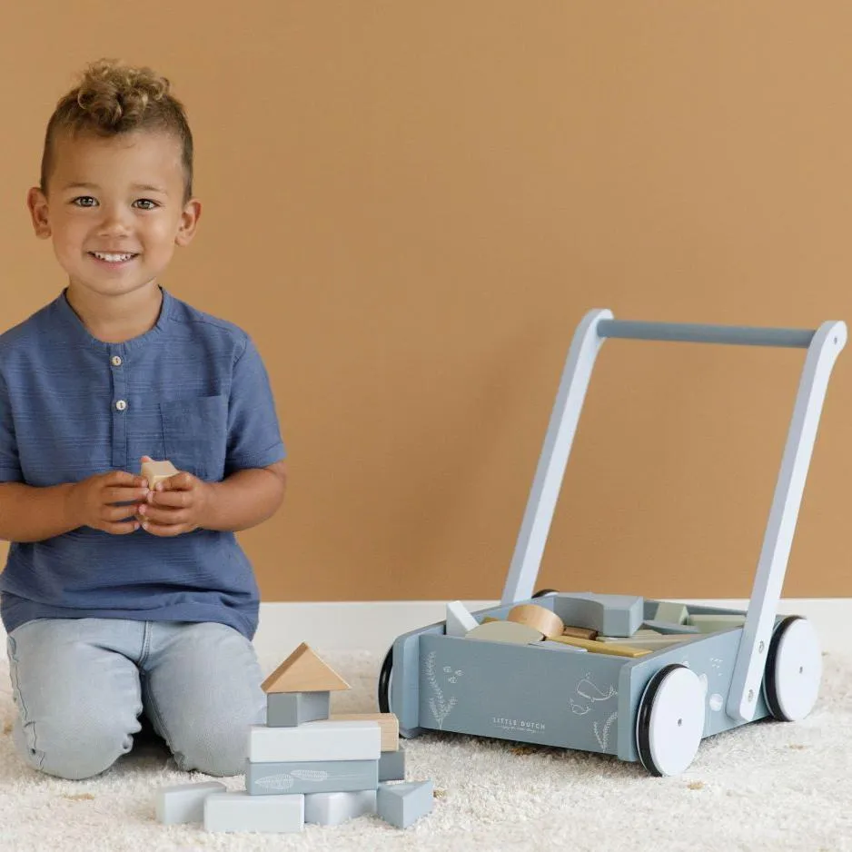 Little Dutch Baby Walker Block Trolley - Ocean Blue