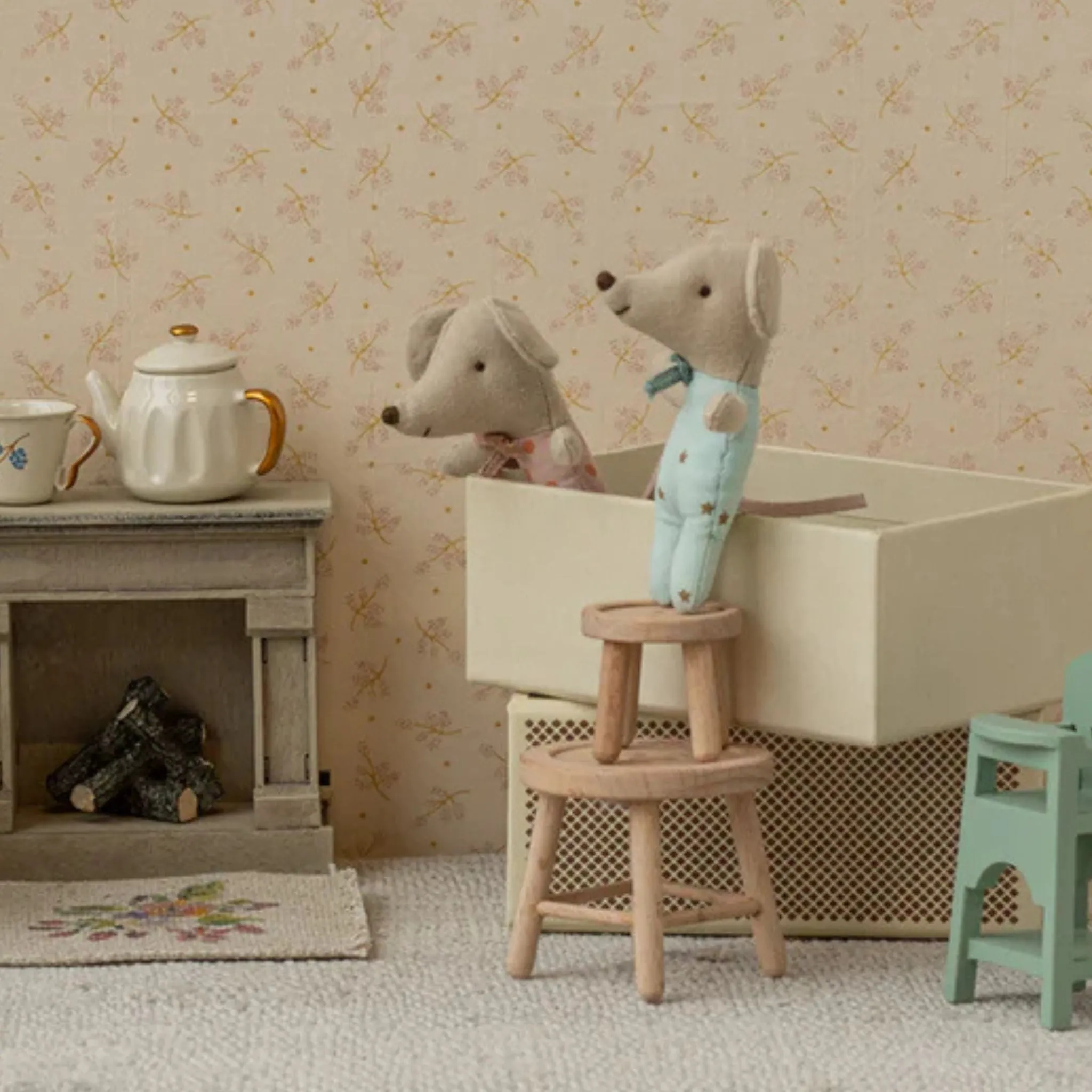 Maileg Baby Mice Twins In A Matchbox - Polka Dot / Stars