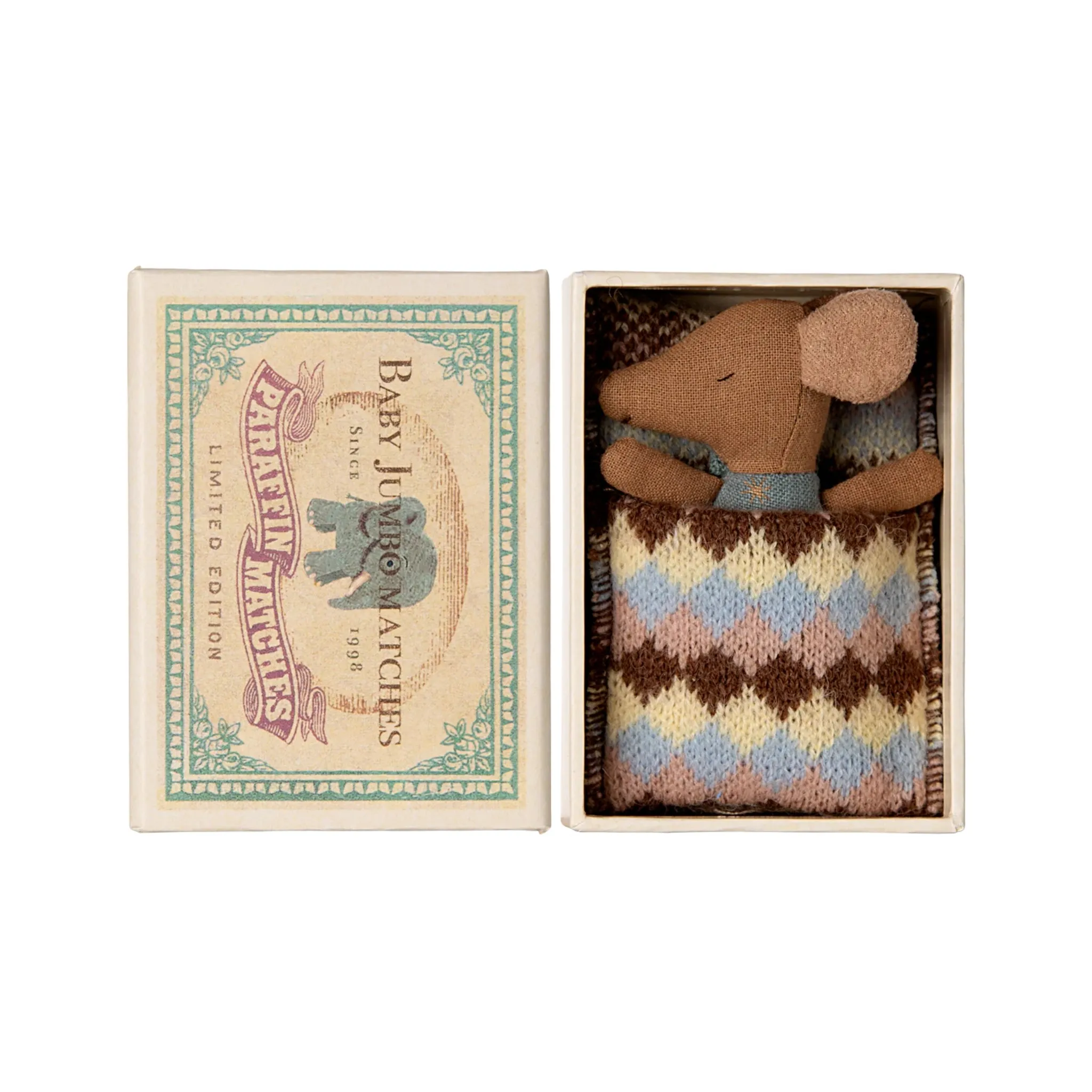 Maileg Sleepy/Wakey Baby Mouse in Box - Blue