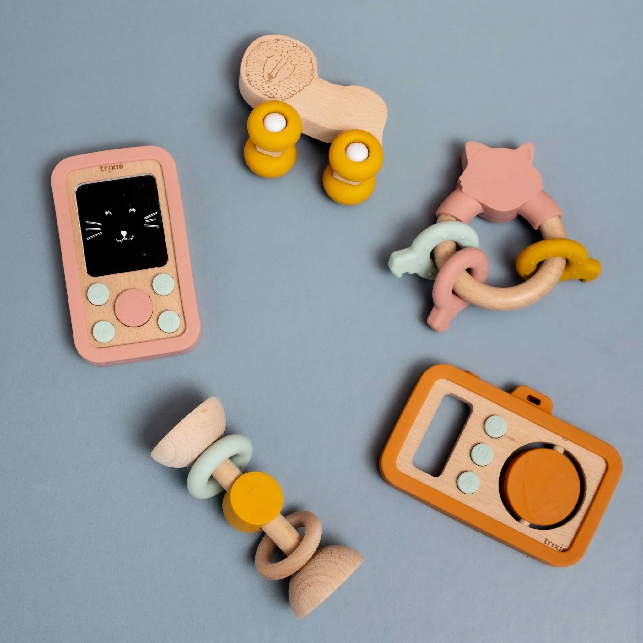 Trixie Wooden Silicone Baby Phone - Mrs Cat